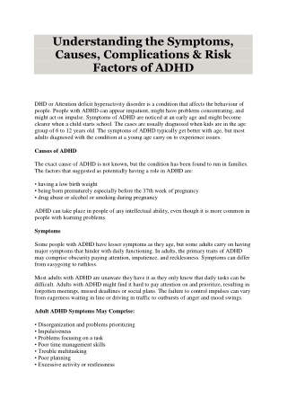 Uploading Understanding the Symptom - Causes - Complications & Risk Factors of ADHD by Hadar Swersky