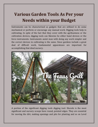 Various Garden Tools As Per your Needs within your Budget
