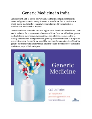 Generic Medicine in India