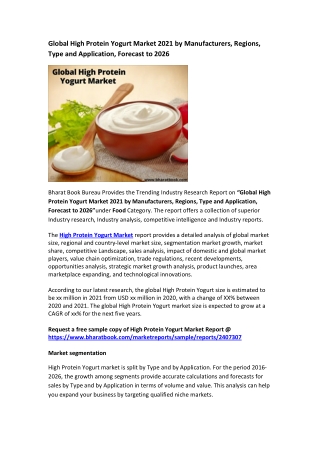Global High Protein Yogurt Market Research Report 2021-2026