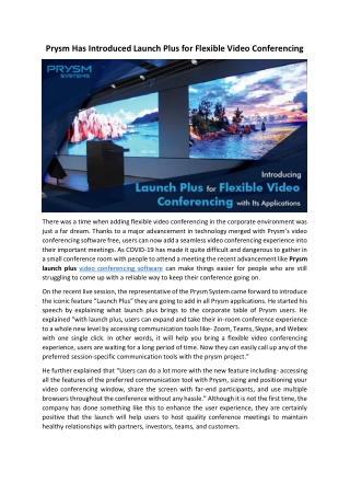 Prysm Has Introduced Launch Plus for Flexible Video Conferencing