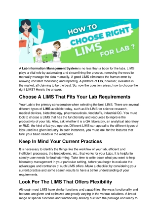 How To Choose The Right LIMS For Your Laboratory