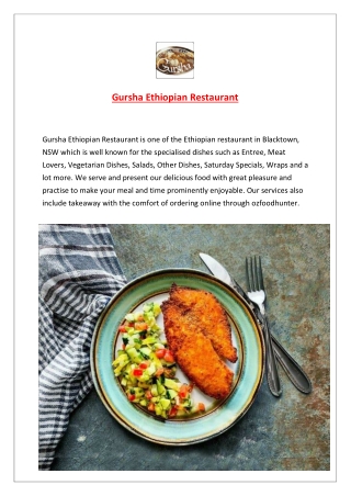 Gursha Ethiopian Restaurant Blacktown Menu, NSW - 5% Off