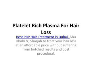 Platelet Rich Plasma For Hair Loss