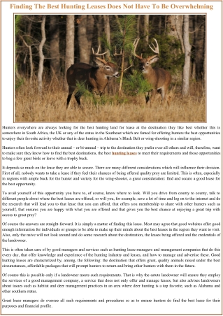 Finding The Best Hunting Leases Does Not Have To Be Overwhelming