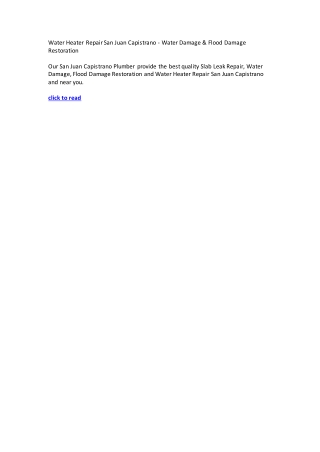 Water Heater Repair San Juan Capistrano - Water Damage & Flood Damage Restoration