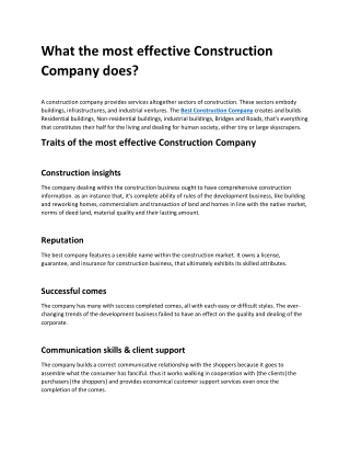 What the most effective Construction Company does?