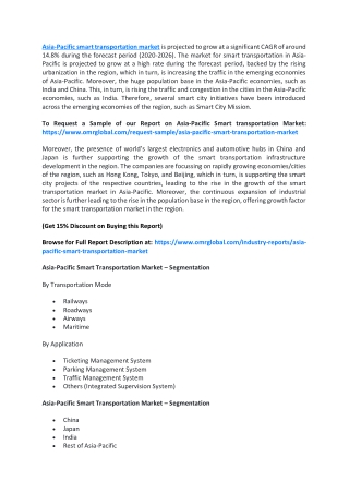 Asia-Pacific Smart transportation Market  Size , Segmentation, Share, Forecast, Analysis, Industry Report to 2020-2026