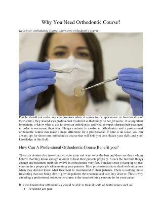 Why You Need Orthodontic Course?