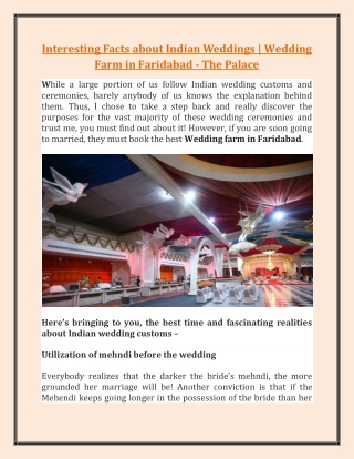 Interesting Facts about Indian Weddings | Wedding Farm in Faridabad - The Palace