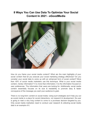 8 Ways You Can Use Data To Optimize Your Social Content In 2021 - eGoodMedia