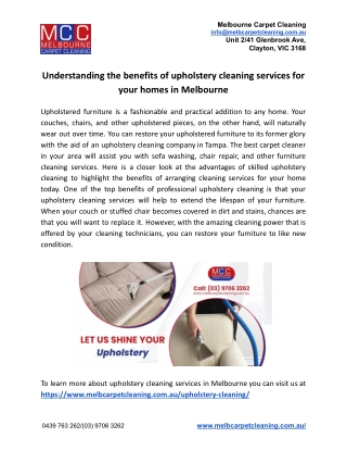 Understanding the benefits of upholstery cleaning services for your homes in Melbourne