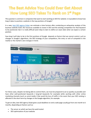 The Best Advice You Could Ever Get About How Long SEO Takes To Rank on 1st Page