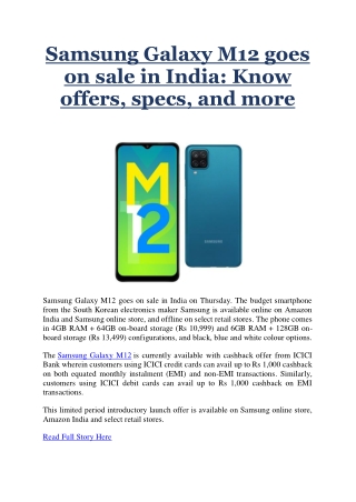 Samsung Galaxy M12 goes on sale in India: Know offers, specs, and more