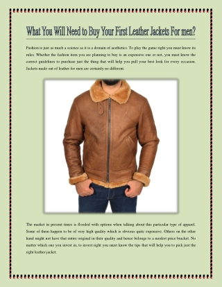 What You Will Need to Buy Your First Leather jackets for men?