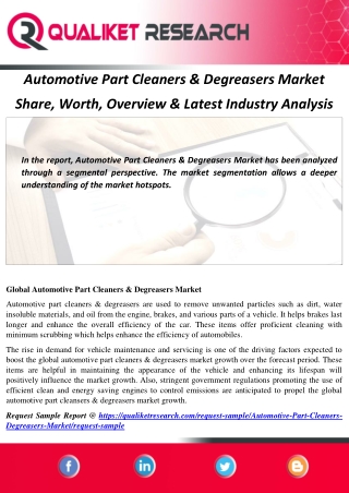 Automotive Part Cleaners & Degreasers Market Share, Worth, Overview & Latest Industry Analysis