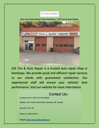 Best Auto Body Repair Shop Kamloops | JCR Tire & Auto Repair