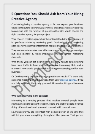 5 Questions You Should Ask from Your Hiring Creative Agency