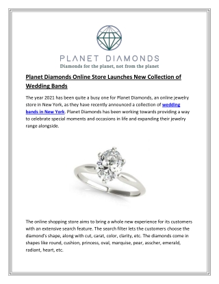 Planet Diamonds Online Store Launches New Collection of Wedding Bands