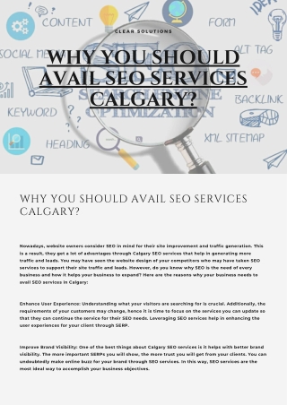Why You Should Avail SEO Services Calgary?
