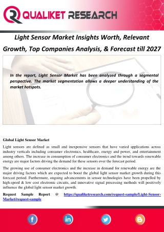 Light Sensor Market Insights Worth, Relevant Growth, Top Companies Analysis, & Forecast till 2027