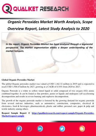 Organic Peroxides Market Worth Analysis, Scope  Overview Report, Latest Study Analysis to 2020