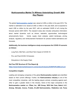 Nutricosmetics Market To Register Unwavering Growth By 2027