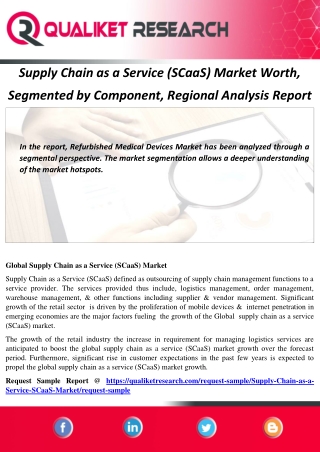 Supply Chain as a Service (SCaaS) Market Worth, Segmented by Component, Regional Analysis Report