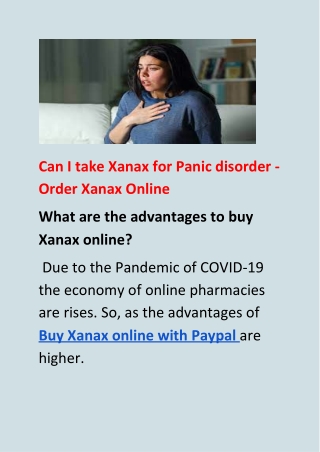 Can I take Xanax for Panic disorder - Order Xanax Online