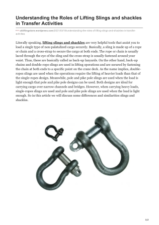 Understanding the Roles of Lifting Slings and shackles in Transfer Activities