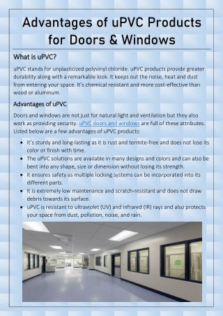 Advantages of uPVC Products for Doors & Windows