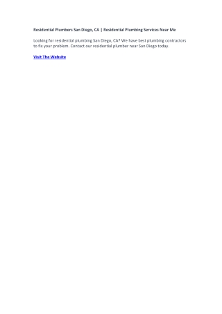 Residential Plumbers San Diego, CA | Residential Plumbing Services Near Me