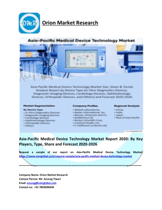 Asia-Pacific Medical Device Technology Market to 2026, Future Outlook, COVID-19 Impact Analysis, Forecast 2020-2026