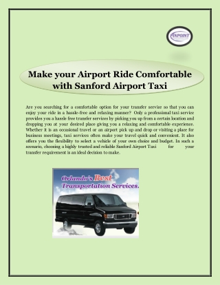 Make your Airport Ride Comfortable with Sanford Airport Taxi