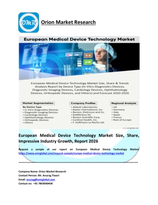 European Medical Device Technology Market: Analysis Report, Share, Trends and Overview 2020-2026