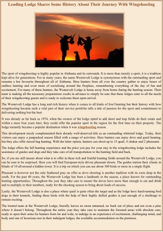 Leading Lodge Shares Some History About Their Journey With Wingshooting