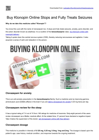 Buy Klonopin Online Stops and Fully Treats Seizures