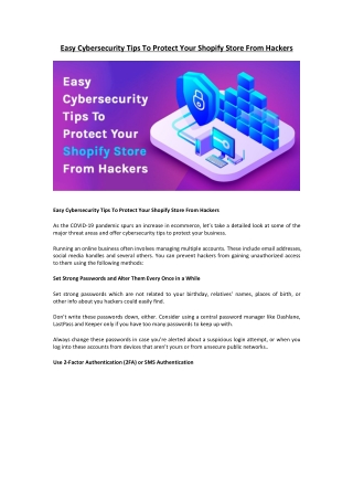 Easy Cybersecurity Tips To Protect Your Shopify Store From Hackers