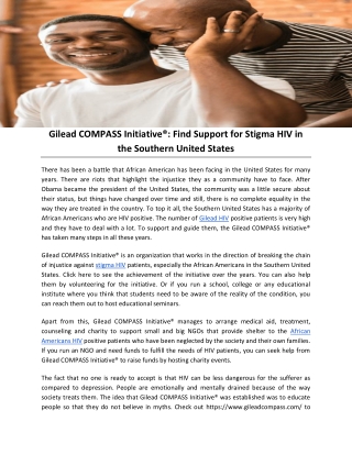 Gilead COMPASS Initiative®: Find Support for Stigma HIV in the Southern United States