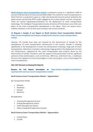 North America Smart transportation Market  Size, Industry Trends, Share and Forecast 2020-2026