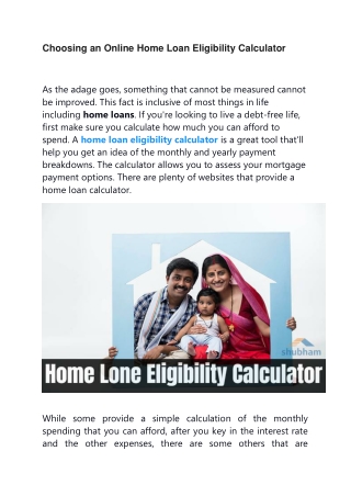 Choosing an Online Home Loan Eligibility Calculator