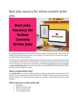 Best jobs vacancy for online content writer jobs