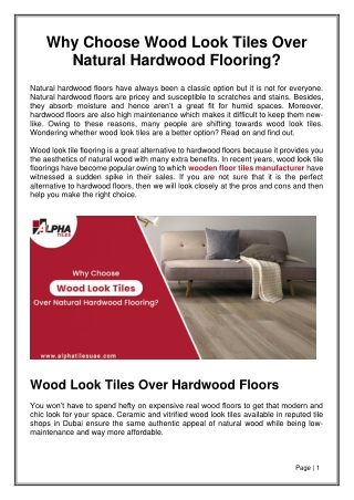 Why Wood Look Tiles are Better than Natural Hardwood Flooring?