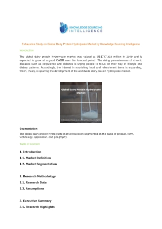 Exhaustive Study on Global Dairy protein hydrolysate Market