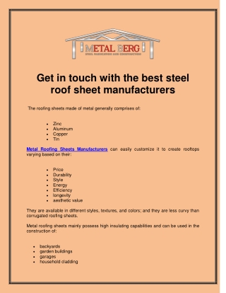 Get in touch with the best steel roof sheet manufacturers