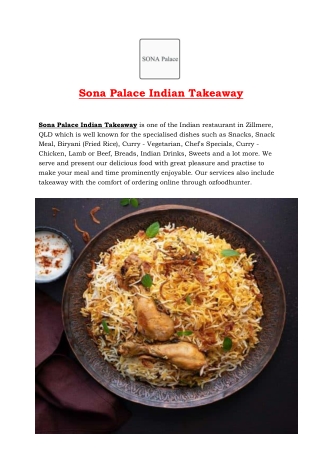 5% Off - Sona Palace Menu - Indian Takeaway Zillmere, Qld