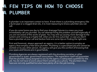 A Few Tips on How To Choose A Plumber