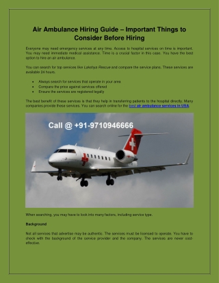 Air Ambulance Hiring Guide – Important Things to Consider Before Hiring