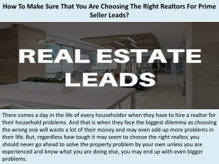 Prime Seller Leads Reviews - How To Make Sure That You Are Choosing The Right Realtors For Prime Seller Leads?