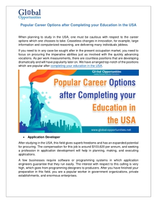 Popular Career Options after Completing your Education in the USA